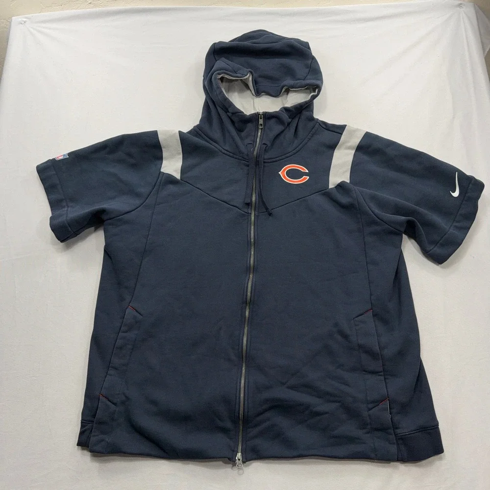 Nike Hoodie Chicago Bears NFL Onfield Full Zip Short Sleeve Navy Mens 3XL